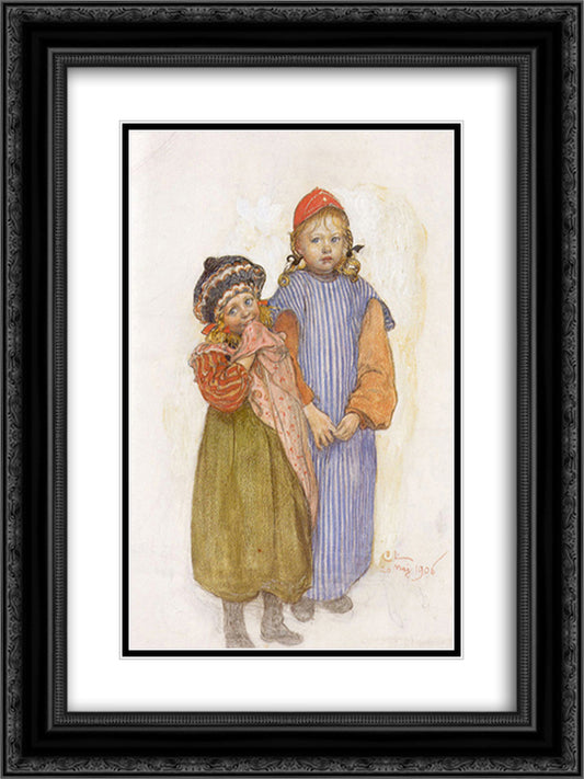 Children of the carpenter Helberg 18x24 Black Ornate Wood Framed Art Print Poster with Double Matting by Larsson, Carl