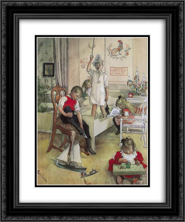 Christmas Morning 20x24 Black Ornate Wood Framed Art Print Poster with Double Matting by Larsson, Carl