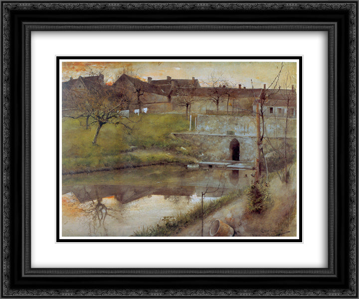 El estanue de watercolor 24x20 Black Ornate Wood Framed Art Print Poster with Double Matting by Larsson, Carl