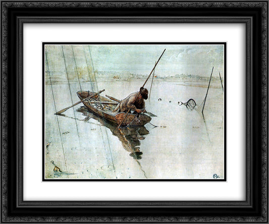 Fishing 24x20 Black Ornate Wood Framed Art Print Poster with Double Matting by Larsson, Carl