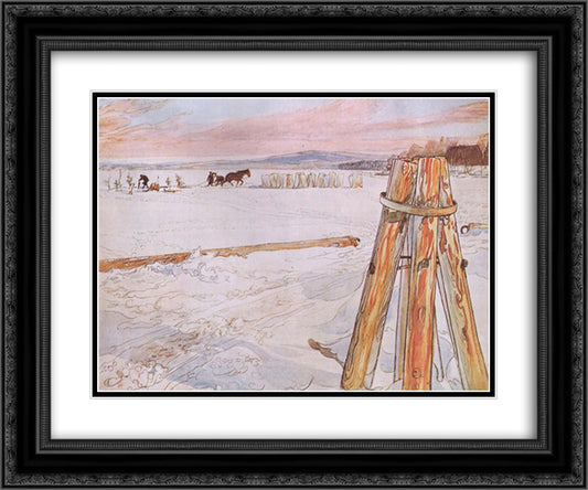 Harvesting ice 24x20 Black Ornate Wood Framed Art Print Poster with Double Matting by Larsson, Carl