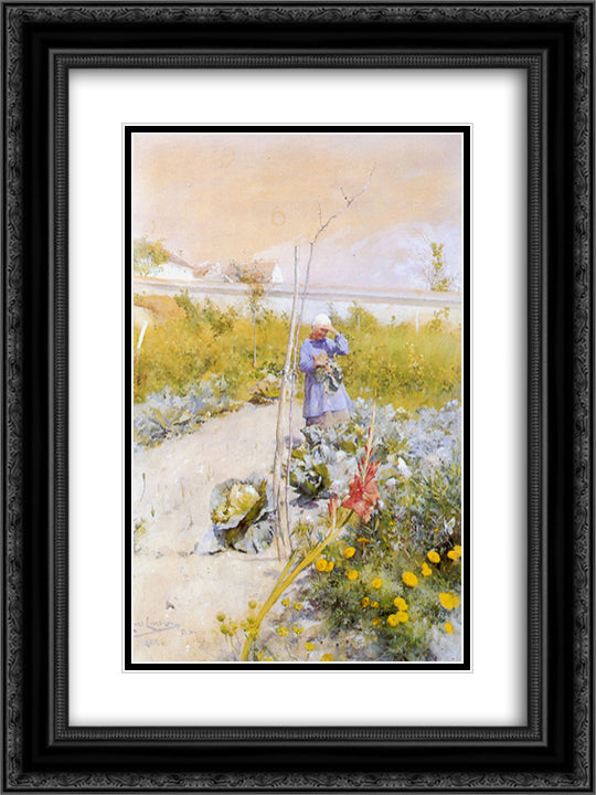 In the Kitchen Garden 18x24 Black Ornate Wood Framed Art Print Poster with Double Matting by Larsson, Carl