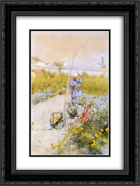 In the Kitchen Garden 18x24 Black Ornate Wood Framed Art Print Poster with Double Matting by Larsson, Carl