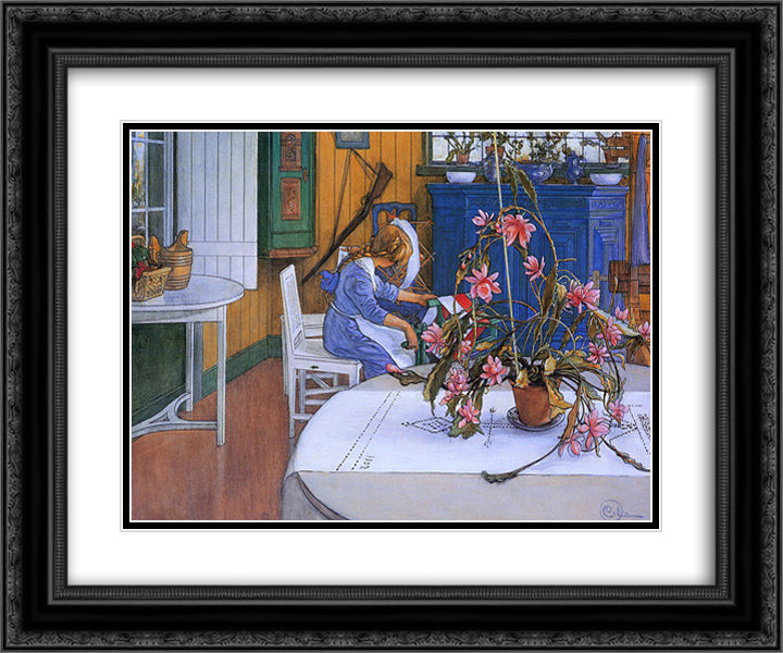 Interior with a Cactus 24x20 Black Ornate Wood Framed Art Print Poster with Double Matting by Larsson, Carl