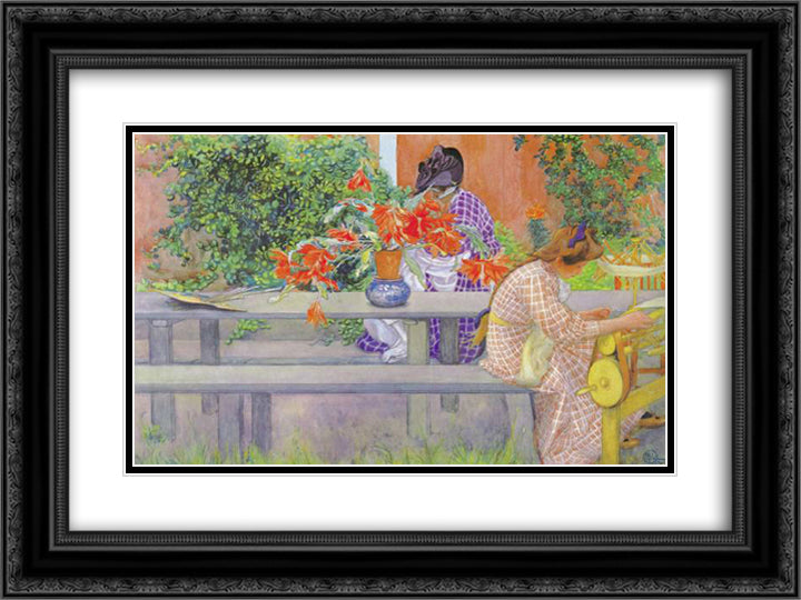 Karin and Brita with cactus 24x18 Black Ornate Wood Framed Art Print Poster with Double Matting by Larsson, Carl