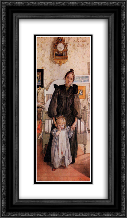 Karin and Kersti 14x24 Black Ornate Wood Framed Art Print Poster with Double Matting by Larsson, Carl