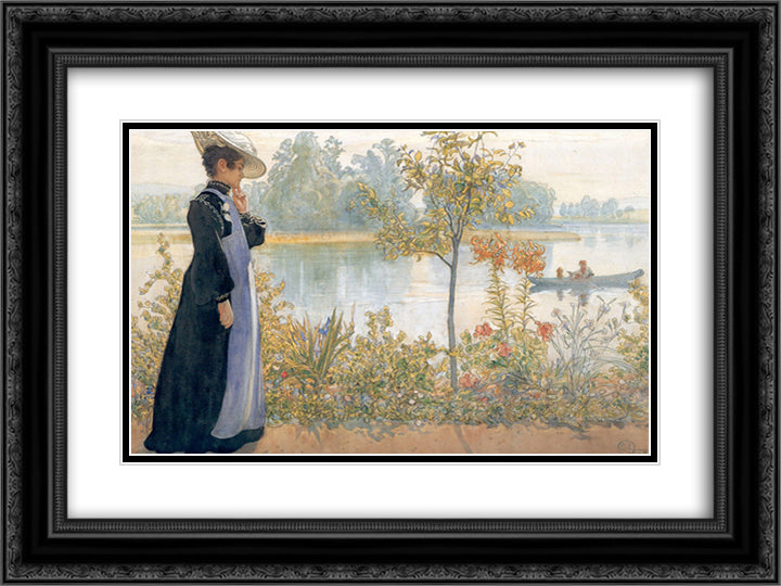 Karin on the shore 24x18 Black Ornate Wood Framed Art Print Poster with Double Matting by Larsson, Carl