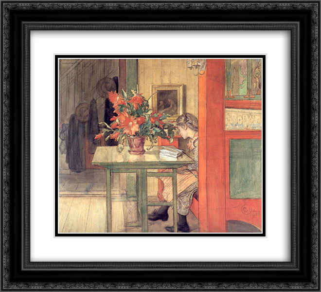 Lisbeth reading 22x20 Black Ornate Wood Framed Art Print Poster with Double Matting by Larsson, Carl
