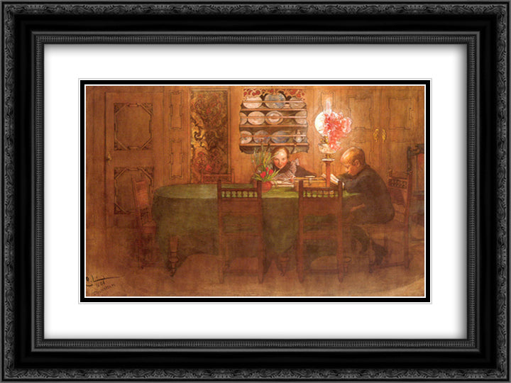 Los deberes 24x18 Black Ornate Wood Framed Art Print Poster with Double Matting by Larsson, Carl