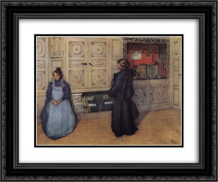 Mother and Daughter 24x20 Black Ornate Wood Framed Art Print Poster with Double Matting by Larsson, Carl