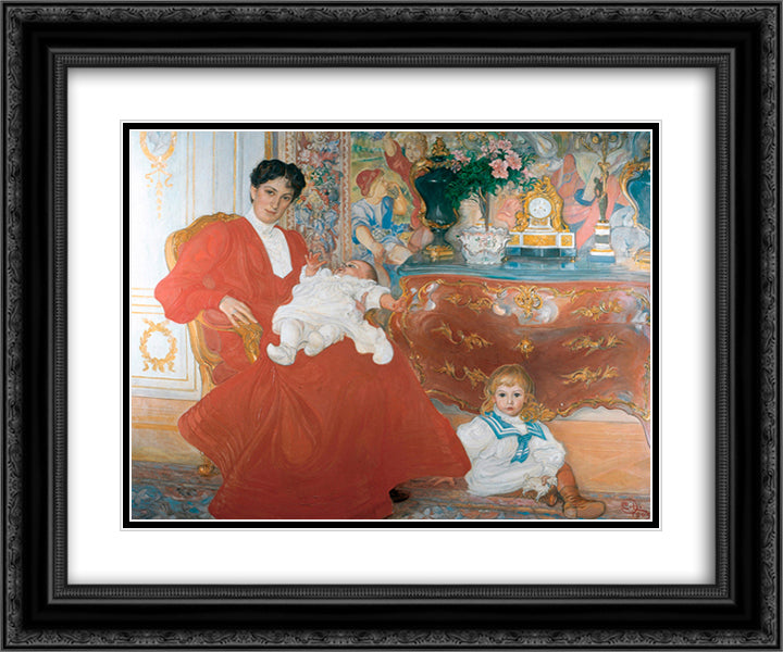 Mrs Dora Lamm and Her Two Eldest Sons 24x20 Black Ornate Wood Framed Art Print Poster with Double Matting by Larsson, Carl