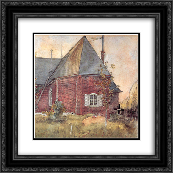 Old Sundborn Church 20x20 Black Ornate Wood Framed Art Print Poster with Double Matting by Larsson, Carl