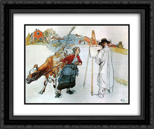 On the Farm 24x20 Black Ornate Wood Framed Art Print Poster with Double Matting by Larsson, Carl