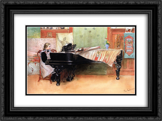 Playing Scales 24x18 Black Ornate Wood Framed Art Print Poster with Double Matting by Larsson, Carl