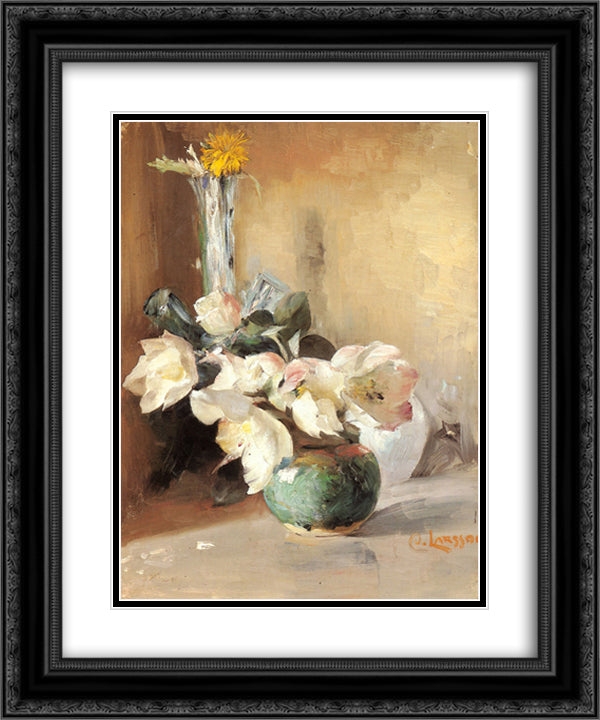 Roses De Noel 20x24 Black Ornate Wood Framed Art Print Poster with Double Matting by Larsson, Carl