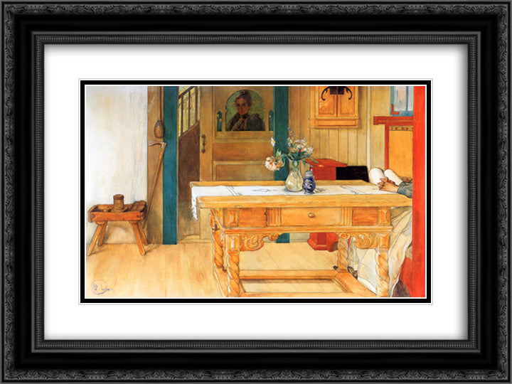 Sunday Rest 24x18 Black Ornate Wood Framed Art Print Poster with Double Matting by Larsson, Carl