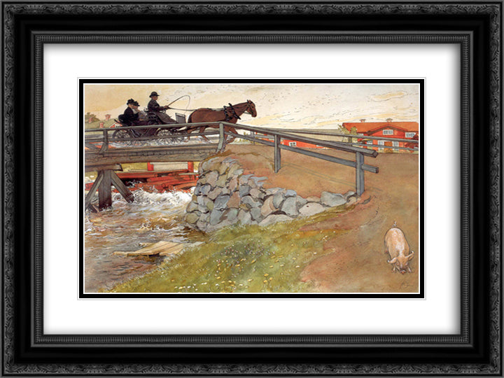 The bridge 24x18 Black Ornate Wood Framed Art Print Poster with Double Matting by Larsson, Carl