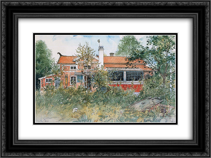 The Cottage 24x18 Black Ornate Wood Framed Art Print Poster with Double Matting by Larsson, Carl