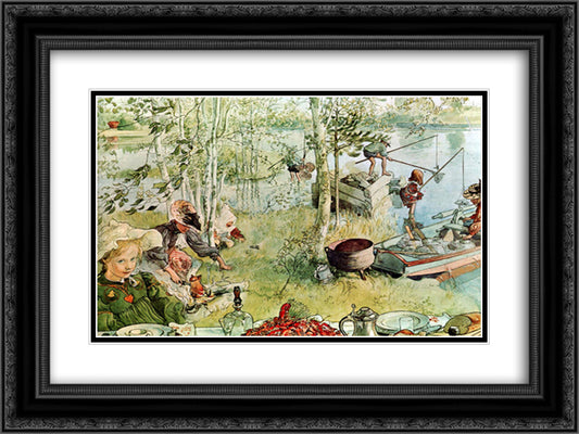 The Crayfish Season Opens 24x18 Black Ornate Wood Framed Art Print Poster with Double Matting by Larsson, Carl