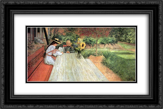 The first Lesson 24x16 Black Ornate Wood Framed Art Print Poster with Double Matting by Larsson, Carl