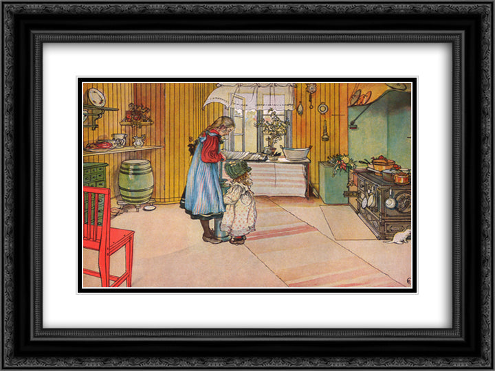 The Kitchen 24x18 Black Ornate Wood Framed Art Print Poster with Double Matting by Larsson, Carl