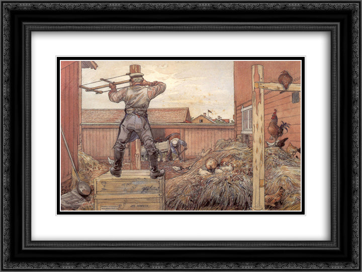 The manure pile 24x18 Black Ornate Wood Framed Art Print Poster with Double Matting by Larsson, Carl