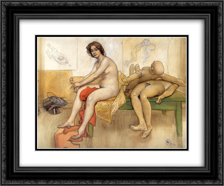 The Model On The Table 24x20 Black Ornate Wood Framed Art Print Poster with Double Matting by Larsson, Carl