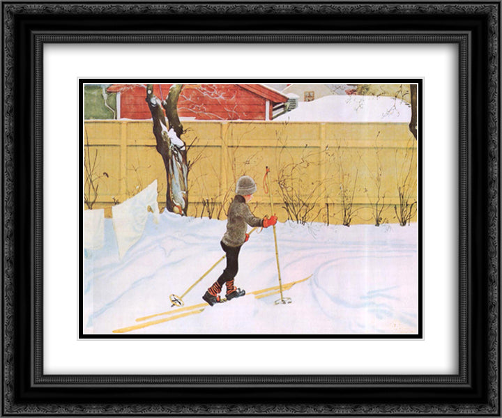 The Skier 24x20 Black Ornate Wood Framed Art Print Poster with Double Matting by Larsson, Carl