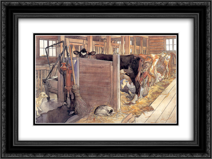 The stable 24x18 Black Ornate Wood Framed Art Print Poster with Double Matting by Larsson, Carl