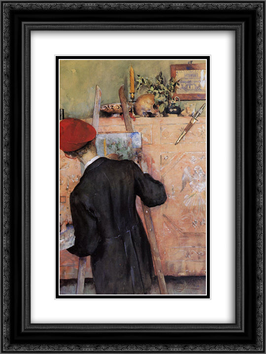 The Still Life Painter 18x24 Black Ornate Wood Framed Art Print Poster with Double Matting by Larsson, Carl