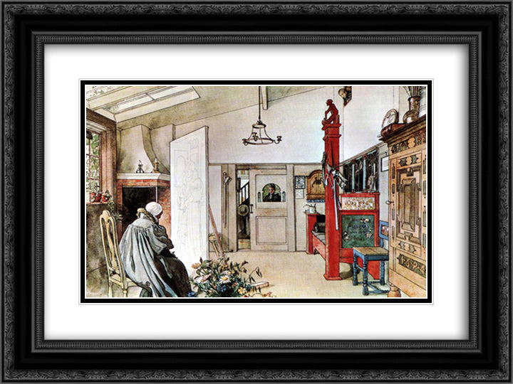 The Studio 24x18 Black Ornate Wood Framed Art Print Poster with Double Matting by Larsson, Carl