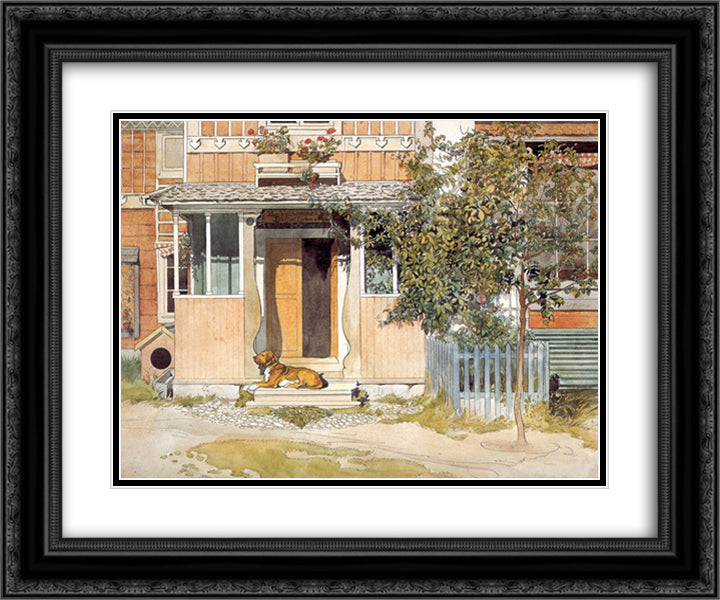 The Verandah 24x20 Black Ornate Wood Framed Art Print Poster with Double Matting by Larsson, Carl