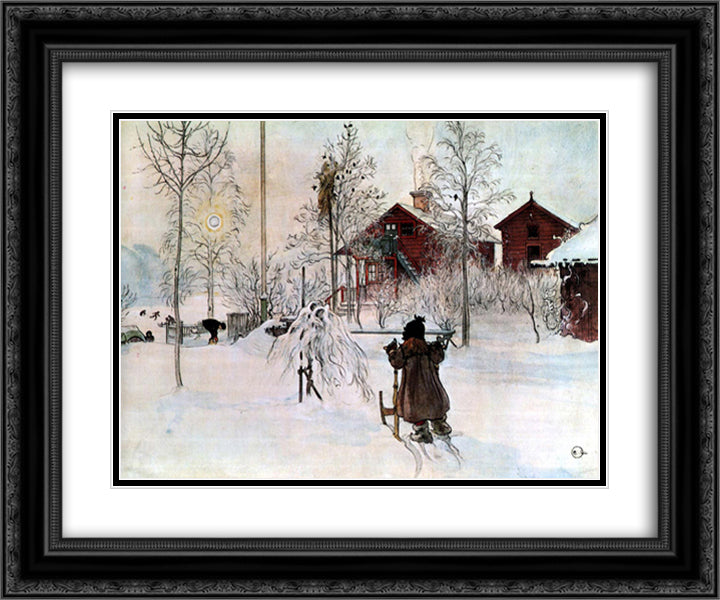 The Yard and Wash-House 24x20 Black Ornate Wood Framed Art Print Poster with Double Matting by Larsson, Carl