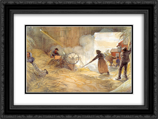 Threshing 24x18 Black Ornate Wood Framed Art Print Poster with Double Matting by Larsson, Carl