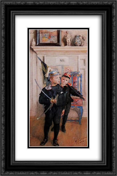 Ulf and Pontus 16x24 Black Ornate Wood Framed Art Print Poster with Double Matting by Larsson, Carl