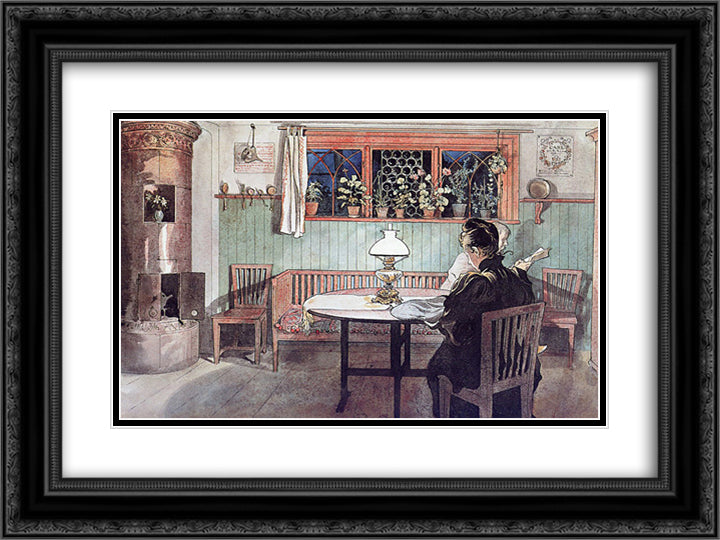 When the Children have Gone to Bed 24x18 Black Ornate Wood Framed Art Print Poster with Double Matting by Larsson, Carl