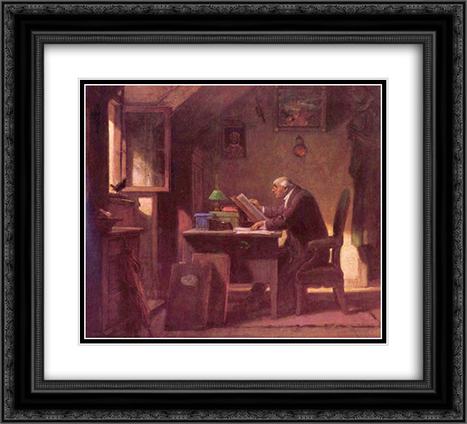 A visit 22x20 Black Ornate Wood Framed Art Print Poster with Double Matting by Spitzweg, Carl