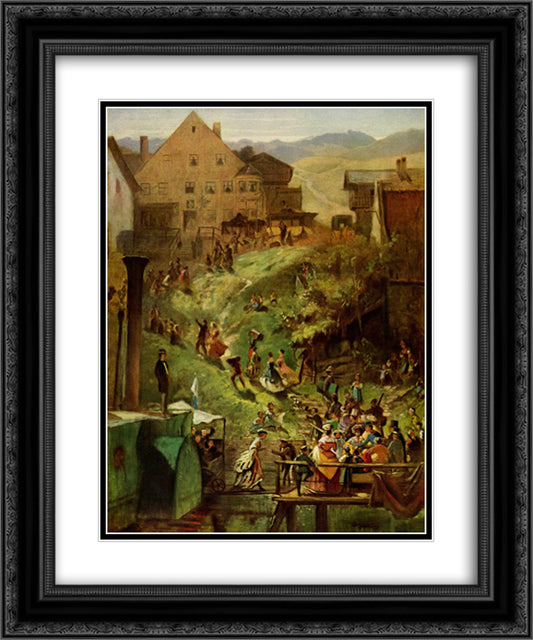 Arrival in Seeshaupt 20x24 Black Ornate Wood Framed Art Print Poster with Double Matting by Spitzweg, Carl