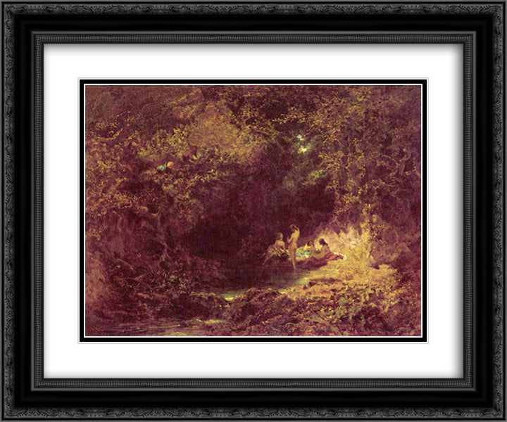 Bathing nymphs 24x20 Black Ornate Wood Framed Art Print Poster with Double Matting by Spitzweg, Carl