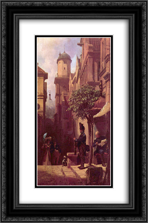 He comes 16x24 Black Ornate Wood Framed Art Print Poster with Double Matting by Spitzweg, Carl