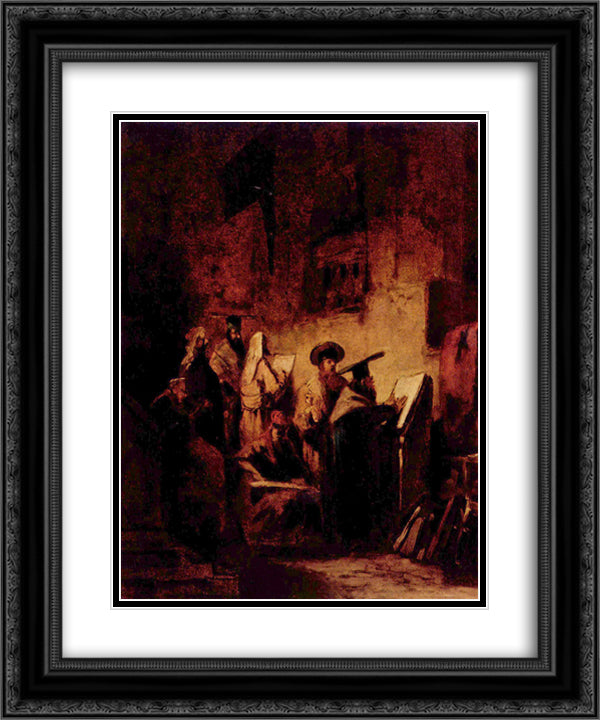 In the Synagogue 20x24 Black Ornate Wood Framed Art Print Poster with Double Matting by Spitzweg, Carl