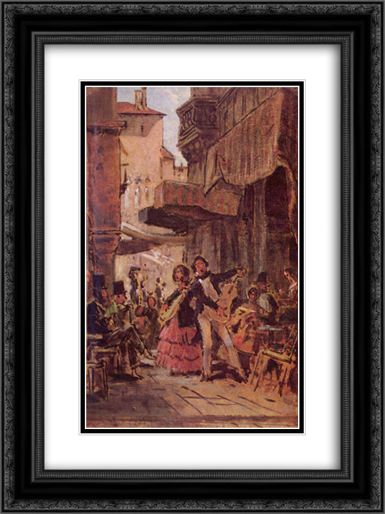 Italian street singer 18x24 Black Ornate Wood Framed Art Print Poster with Double Matting by Spitzweg, Carl