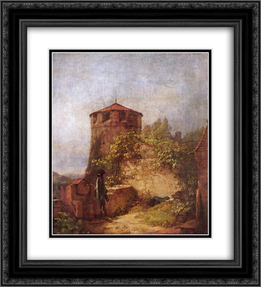 Sleeping guards 20x22 Black Ornate Wood Framed Art Print Poster with Double Matting by Spitzweg, Carl