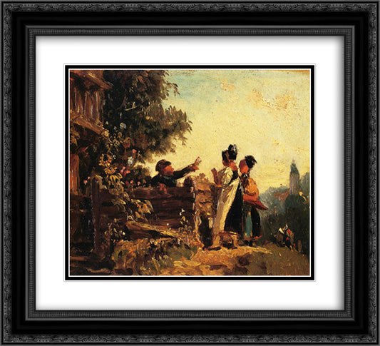 Swabian Girls at a Garden Fence 22x20 Black Ornate Wood Framed Art Print Poster with Double Matting by Spitzweg, Carl