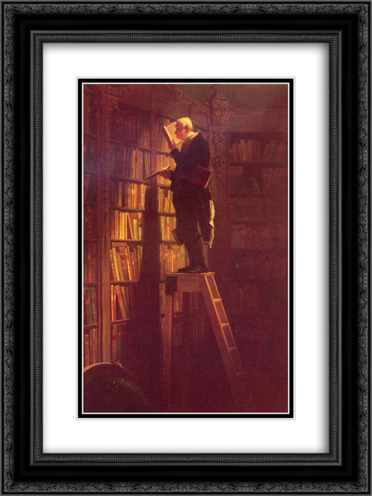 The Book Worm 18x24 Black Ornate Wood Framed Art Print Poster with Double Matting by Spitzweg, Carl