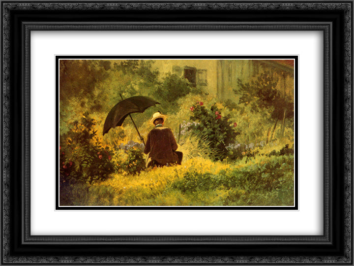 The Botanist 24x18 Black Ornate Wood Framed Art Print Poster with Double Matting by Spitzweg, Carl