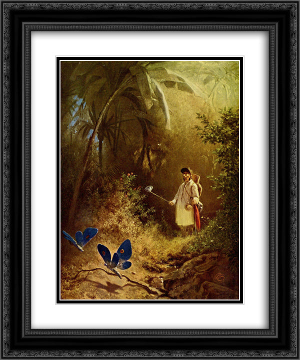 The Butterfly Hunter 20x24 Black Ornate Wood Framed Art Print Poster with Double Matting by Spitzweg, Carl