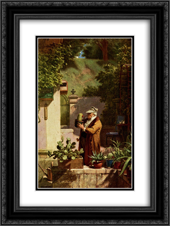 The Cactus Lover 18x24 Black Ornate Wood Framed Art Print Poster with Double Matting by Spitzweg, Carl