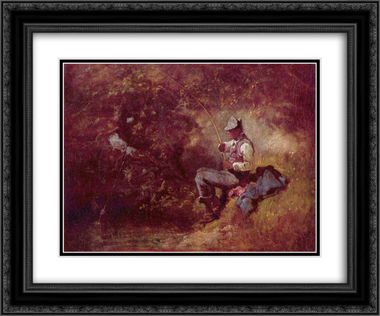 The fisherman 24x20 Black Ornate Wood Framed Art Print Poster with Double Matting by Spitzweg, Carl