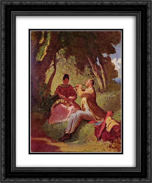 The Flute Recital 20x24 Black Ornate Wood Framed Art Print Poster with Double Matting by Spitzweg, Carl